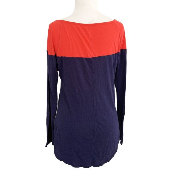 Athleta Colorblock Jersey Top Blue Cotton Blend Long Sleeve Round Neck Sz S - Picture 3 of 5
